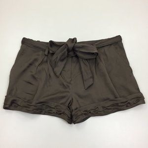 BCBGMAXAZRIA Dusty Olive Sateen Belted Cuffed Ruching Hem Soft Shorts